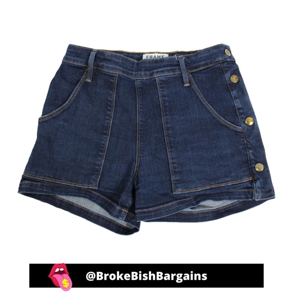 Frame Denim Pants - FRAME Antibes Mid-Rise Side-Button Shorts 25